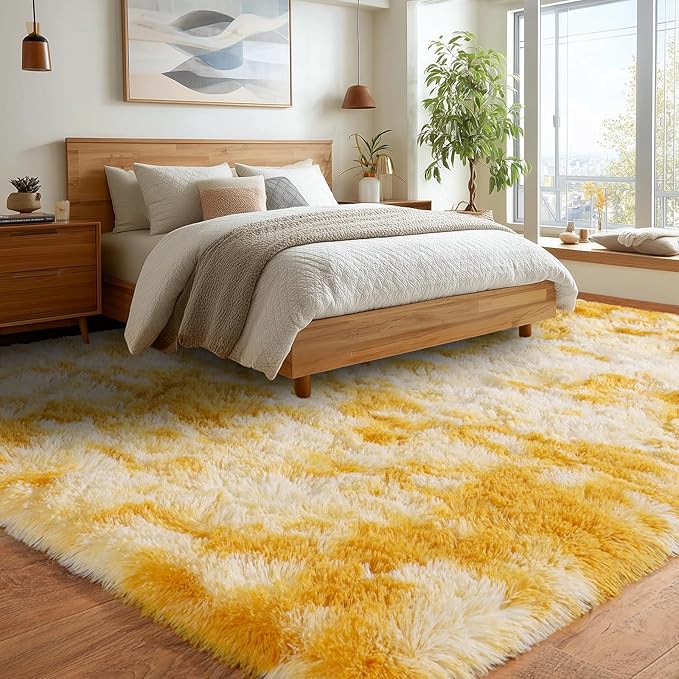 Upgrade Non-Slip Plush Rugs for Living Room, Soft Shaggy Carpets for Living Room, Fuzzy Rugs for Kids' Room, Perfect Decor for Modern Home Tie Dye Yellow 5x7Feet