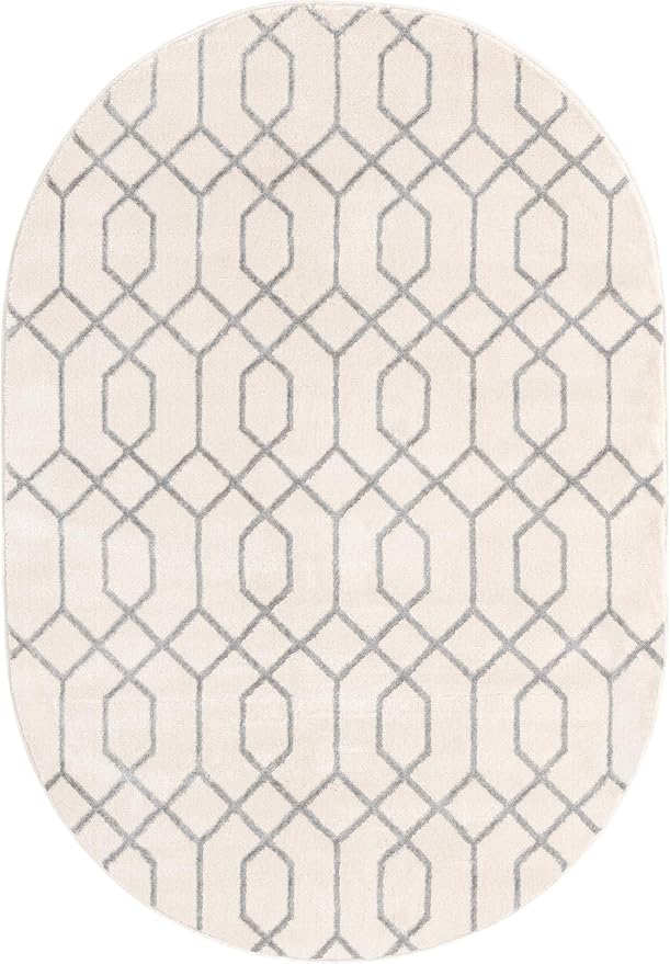 Unique Loom Glam Collection Area Rug - Trellis (4' 1" x 6' 1" Oval, White Silver/ Silver)