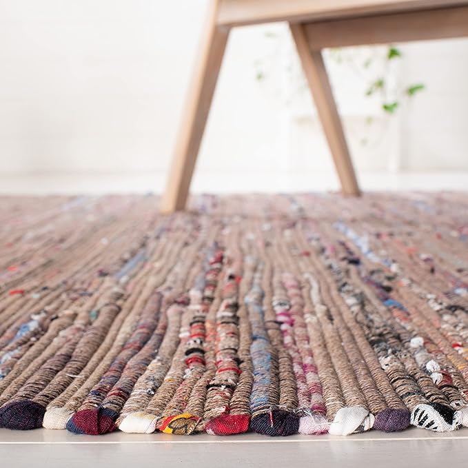 SAFAVIEH Rag Rug, Collection Area Rug - 3' Square, Rust & Multi, Handmade Boho Stripe Cotton, Ideal for High Traffic Areas in Living Room, Bedroom (RAR121E)