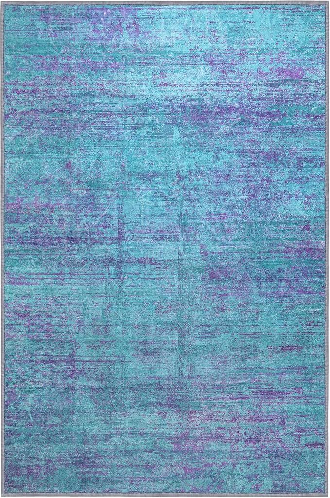 Abstract 8x10 Area Rug, Modern Teal Purple Throw Rugs for Living Room, Washable Soft Large Non-Slip Accent Carpet Floor Mat for Dining Room Office Bedroom - Teal+Purple