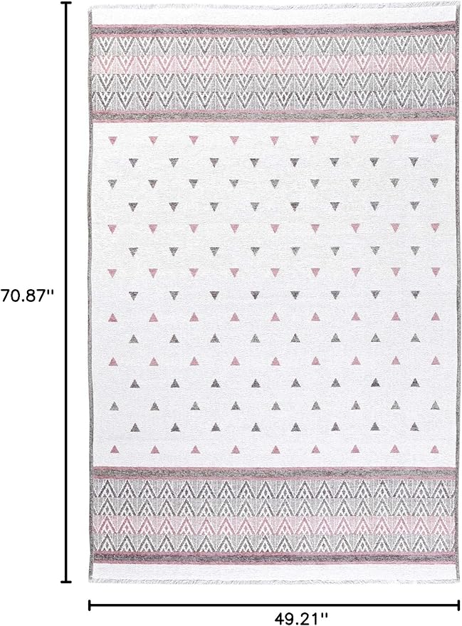 Alfa Rich 4x6 Mauve Gray Off White Washable Area Rugs for Living Room Bedroom Kitchen Decor Cotton