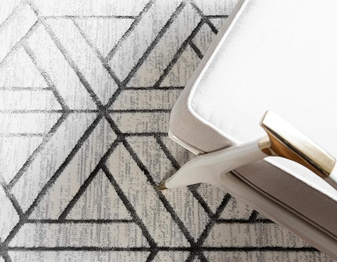 Rugs.com Lattice Trellis Collection Rug – 9' x 12' White Low-Pile Rug Perfect for Living Rooms, Large Dining Rooms, Open Floorplans