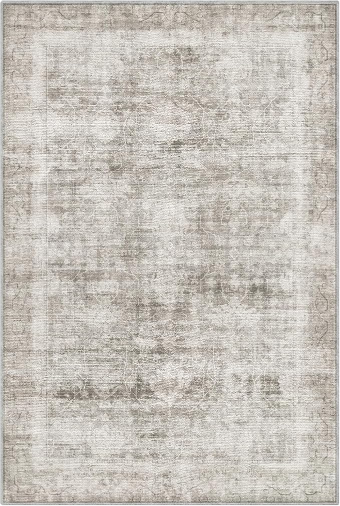 LUMI 5x8 Washable Area Rug for Living Room, Ultra Soft Modern Neutral Grey Rugs Non Slip with Rubber Backing, Low Profile, High Traffic, Stain Resistant Carpets, Ideal for Bedroom, Dining Room