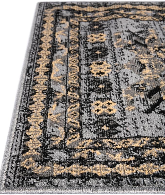 Unique Loom Taftan Collection Border Geometric Tribal Inspired Design Area Rug (8' 0 x 10' 0 Rectangular, Gray/ Black)