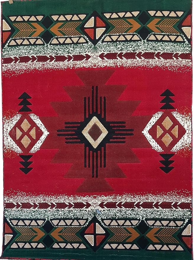 YHSF South West Native American Area Rug C318 - Easy Clean, Thick, Soft, Durable Native Tribal American Indian Inspired Rug for Bedroom/Living Room and More - Red, 5 Feet x 7 Feet