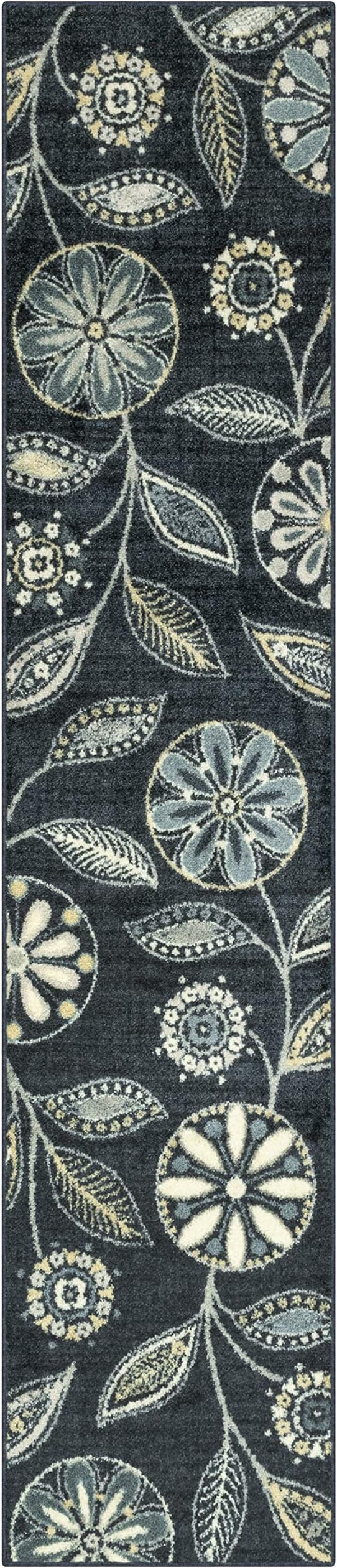 Maples Rugs Reggie Floral Runner Rug - Made in USA - Washable, Non Slip Indoor Carpet for Kitchen, Hallway, and Laundry Room, 2' x 9', Persian Blue