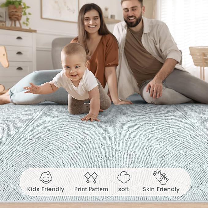 9x12 Area Rug Living Room: Washable Boho Geometric Moroccan Rug Neutral Modern Farmhouse Indoor Soft Non Slip Ultra Thin Large Printed Pattern Carpet for Bedroom Home Office (Grey, 9'x12')
