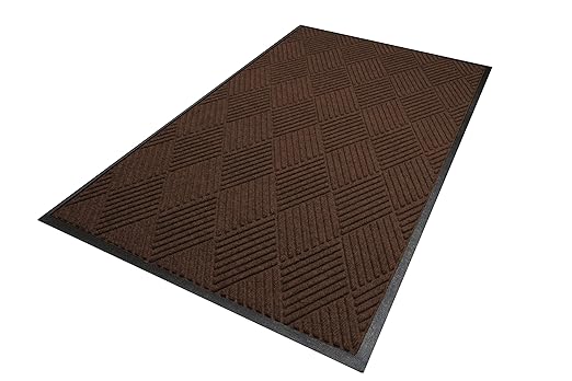 WaterHog Diamond | Commercial-Grade Entrance Mat with Rubber Border – Indoor/Outdoor, Quick Drying, Stain Resistant Door Mat (Dark Brown, 3' x 12')
