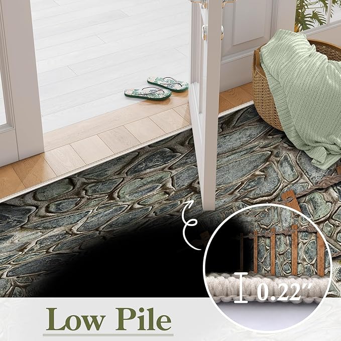 3D Deep Abyss Canyon Indoor Rug, 8x10ft, Stone Built Cave Wooden Ladder Carpet for Entryway, Durable Non-Shedding Pet Friendly Mats, Floor Decor Low Pile Easy Clean Rugs for Family
