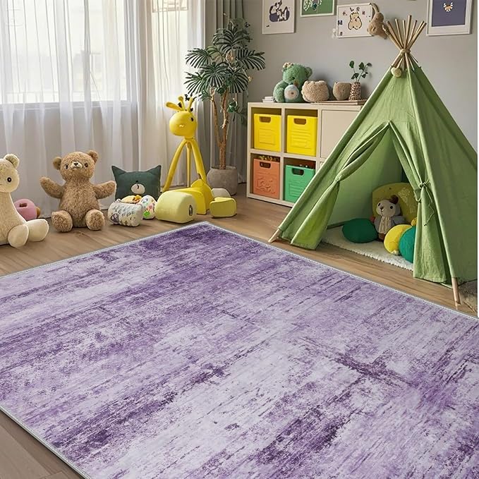 Abstract 3x5 Area Rug for Living Room Bedroom Entryway Purple Grey