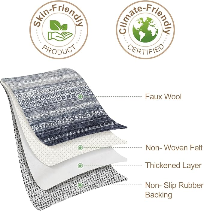 Nakagishi 12x15 Area Rug Living Room: Washable Boho Large Neutral Modern Soft Stain Resistant Farmhouse Indoor Floor Rug Non-Slip Carpet for Bedroom Nursery Kids Playroom Office Dining Room- Blue