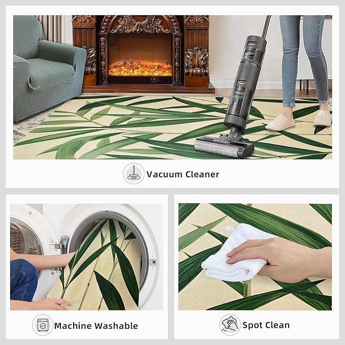 5x7 Bamboo Leaves Rugs for Bedroom - Realistic Botanical Art Print Rug, Minimalist Leaves Rug Non Slip Soft Rugs for Living Room Hardwood Floors Teen Room