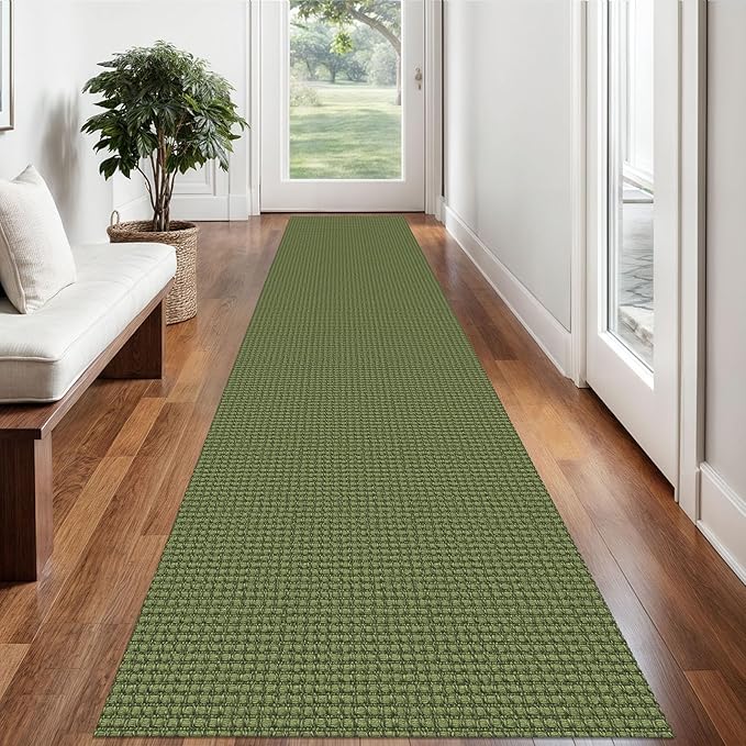 Braided Runner Rug 2x12 Ft Washable Runners for Hallways Non Slip Rubber Backed Kitchen Runners Cotton Extra Long Entryway Runner Indoor, Woven Carpet for Hall Entryway, Green