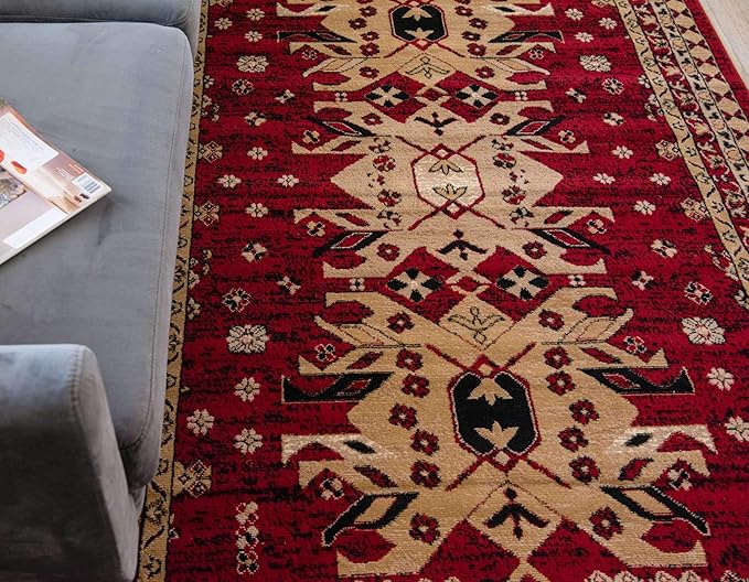 Unique Loom Taftan Collection Border Geometric Tribal Inspired Design Area Rug (2' 2 x 3' 0 Rectangular, Red/ Gold)