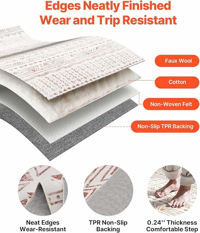 VEVOR 5 x 8 ft Area Rug Large Washable Rug Non-Slip and Tear-Resistant Soft Carpet Pet & Child Friendly Modern Area Rugs Indoor Mat for Bedroom Office Living Room Kids Room Entryway Beige