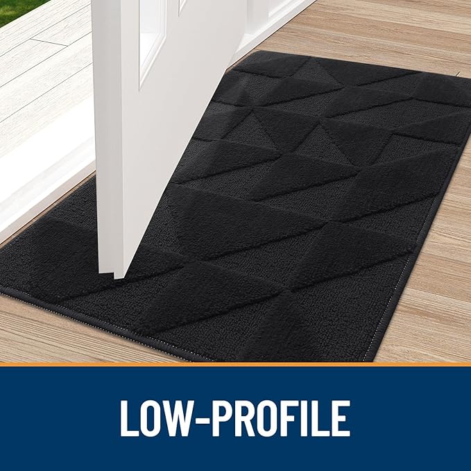OLANLY Door Mats Indoor, Non-Slip, Absorbent, Dirt Resist, Entrance Washable Mat, Low-Profile Inside Entry Doormat for Entryway (32x20 inches, Black)