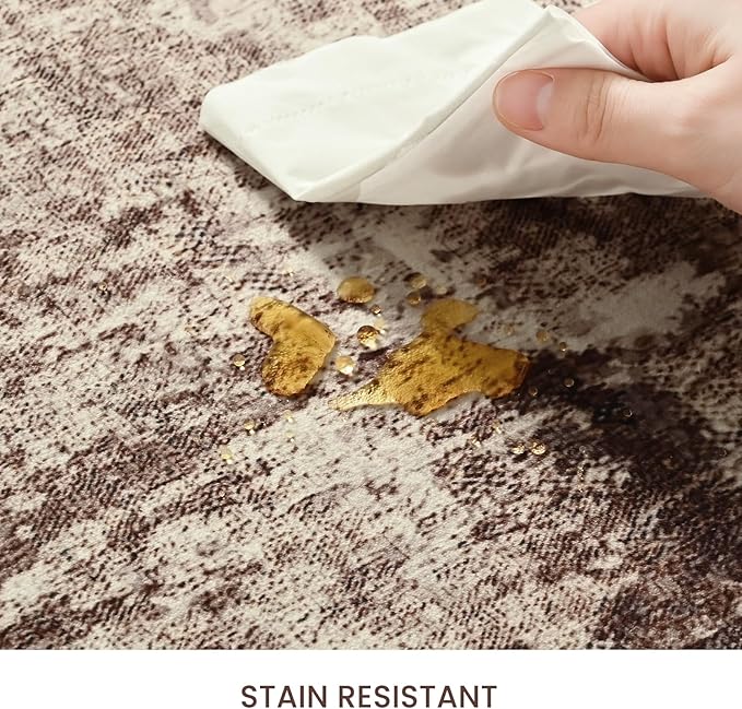 Area Rug 4x6 Brown Rug Washable Boho Rugs Non Slip Low Pile Abstract Coffee Small Carpet for Entryway, Bedroom, Kitchen, Classroom, Kids Room, Office, Dorm, Dining Room