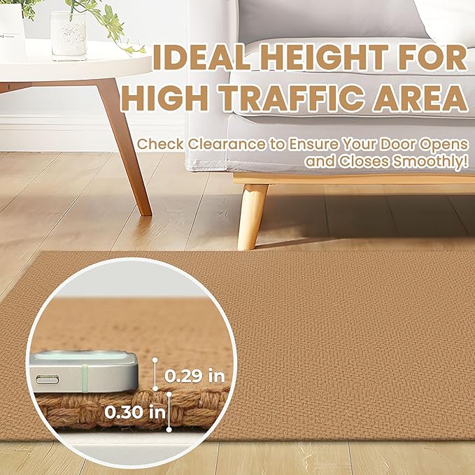 Braided Runner Rug 2x5 Ft Washable Runners for Hallways Kitchen Runner Rug with Rubber Backing Cotton Entryway Runner Indoor, Woven Floor Carpet for Hall Kitchen Bedroom, Warm Tan