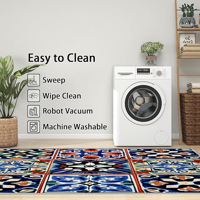 Moroccan Trellis Rugs 8x10-5x7 Area Rugs, Moroccan Tile Rug, Colorful Trellis Rug for Living Room, Geometric Patchwork Washable Bedroom Carpet, Oriental Traditional Home Decor & Gifts