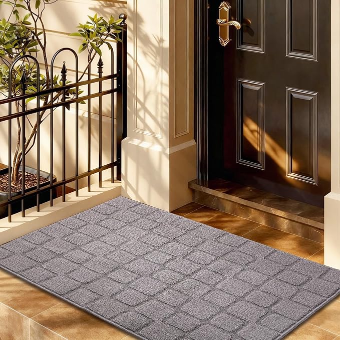 Front Door Mat Outside Entrance, Outdoor Indoor Door Mats for Entryway, Entrance, Entry, Patio, Waterproof Non Slip Doormat, Low-Profile, 31.5" × 39“, Grey
