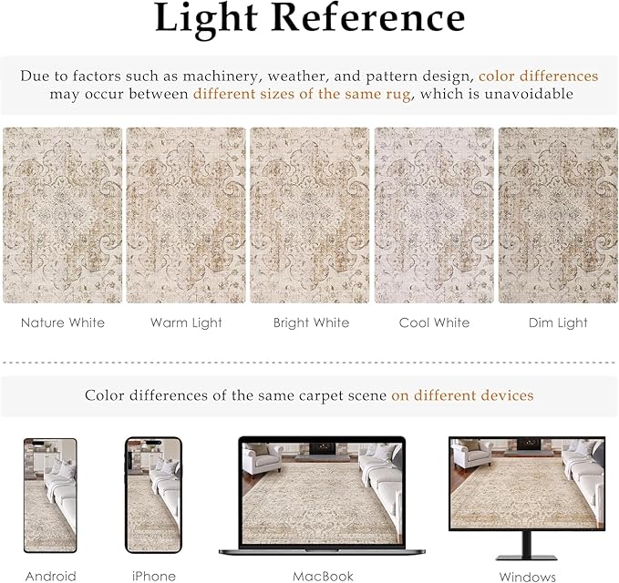 9x12 Beige Area Rug Vintage Living Room Bedroom Washable Carpet Non-Slip Soft Low Pile Distressed Indoor Large Throw Rug for Dining Room Office