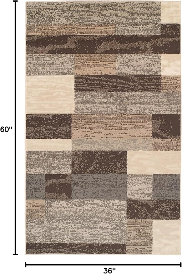 Superior Indoor Area Rug, Jute Backed, Modern Geometric Patchwork Floor Decor for Bedroom, Office, Living Room, Entryway, Hardwood Floors, Rockwood Collection, 3' x 5', Slate