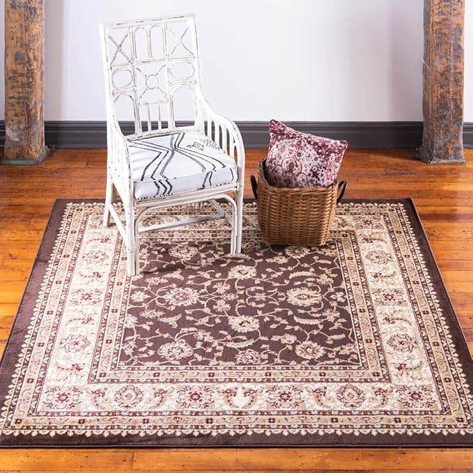 Unique Loom Voyage Collection Traditional Oriental Classic Intricate Design Area Rug (10' 0 x 10' 0 Square, Brown/Ivory)