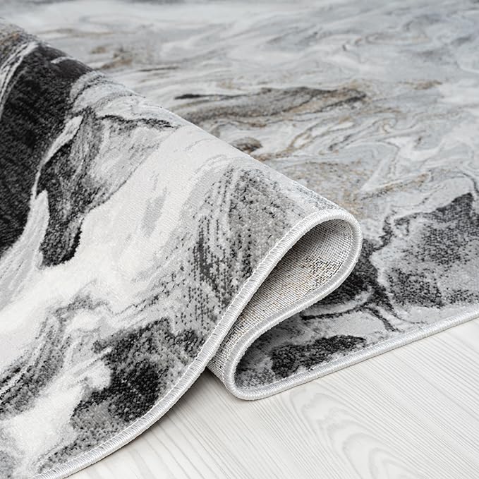 Abani Rugs Regal REG500A - 4' x 6' - Grey/Black Washable