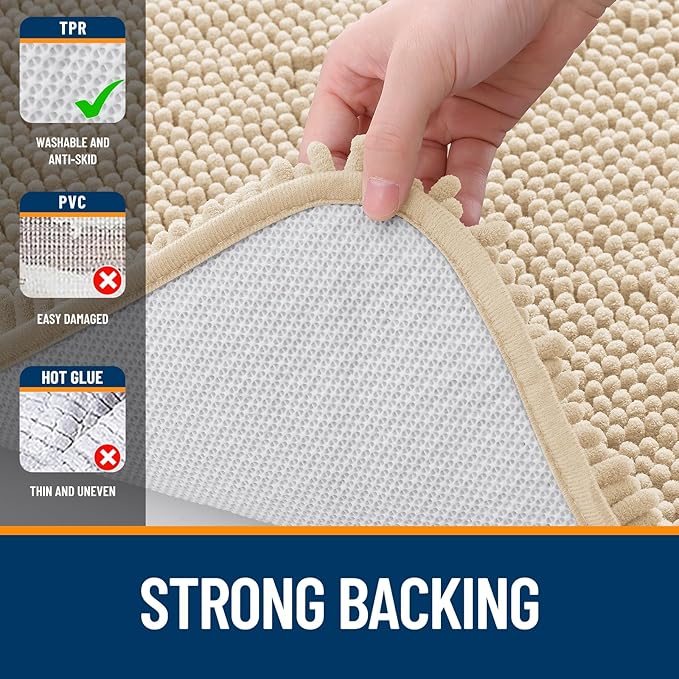 OLANLY Bathroom Rugs 59x35, Extra Soft Absorbent Chenille Bath Rugs, Rubber Backing Quick Dry, Machine Washable Bath Mats for Bathroom Floor, Tub and Shower, Home Decor Accessories, Beige