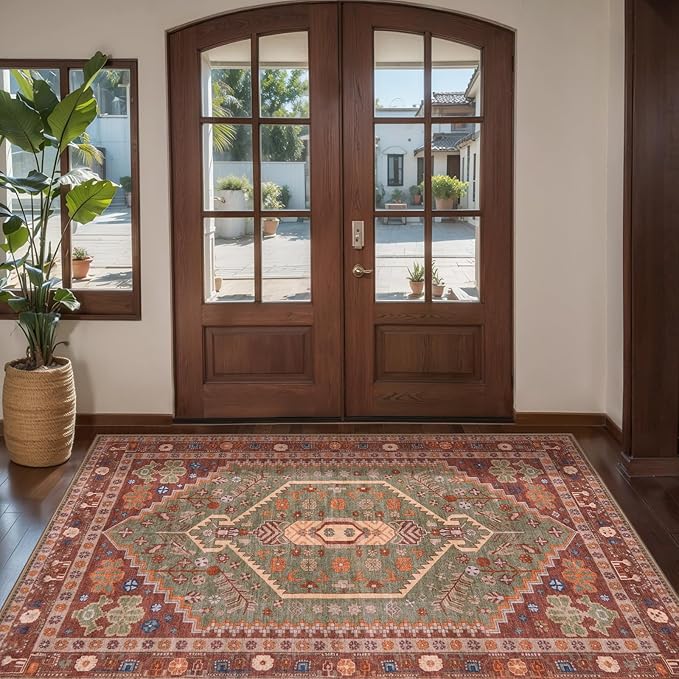 Ciicool 3x5 Area Rug,Washable Boho Rugs for Bedroom Non-Slip Indoor Rugs Large Low-Pile Mat Floor Carpet Vintage Rug for Kitchen Living Room Office Dinning Foyer Decor