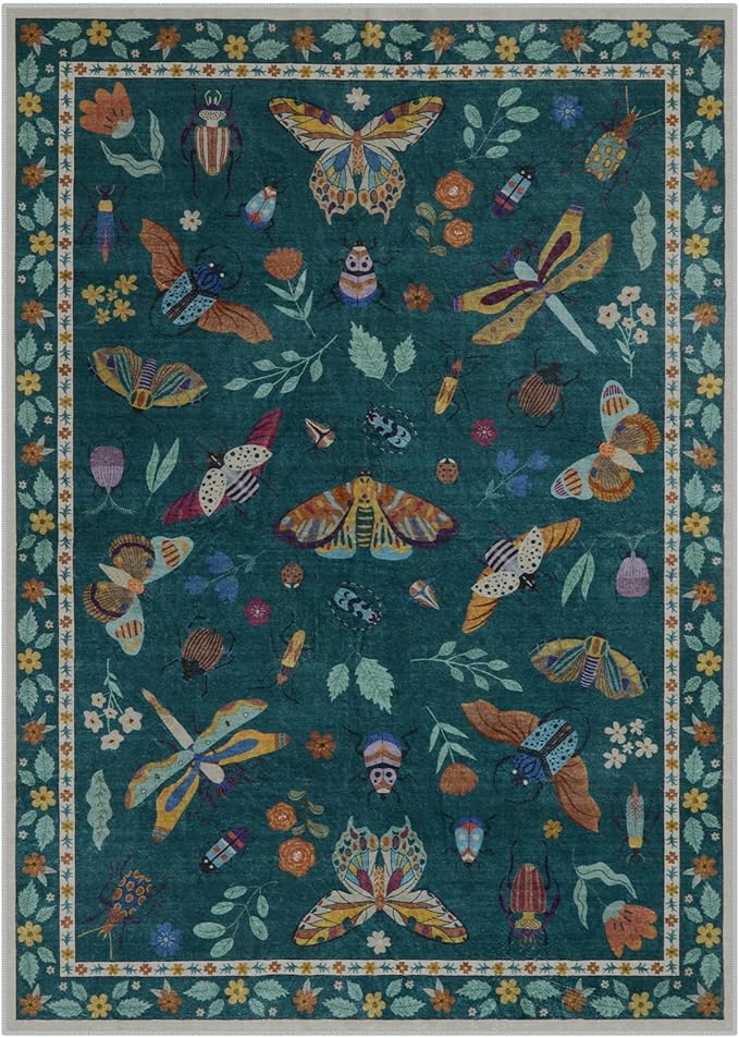 Lahome Insect Washable Rug, 2x3 Kitchen Rugs for Entryway Bathroom, Soft Door Mat Indoor Entrance Ultra-Thin, Small Non-Slip Throw Carpet for Bedroom Entry, Dark Green