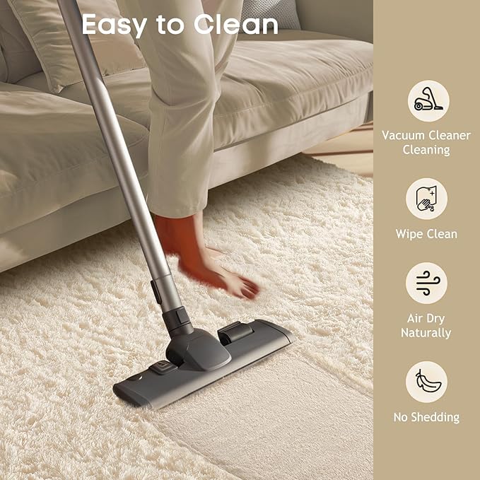Ophanie 8x10 Area Rugs for Living Room, Upgrade Non-Slip Fluffy Soft Large Shag Bedroom Carpet, Ivory Big Indoor Thick Nursery Rug, Carpets for Boy and Girls Room Dorm Home Decor Aesthetic