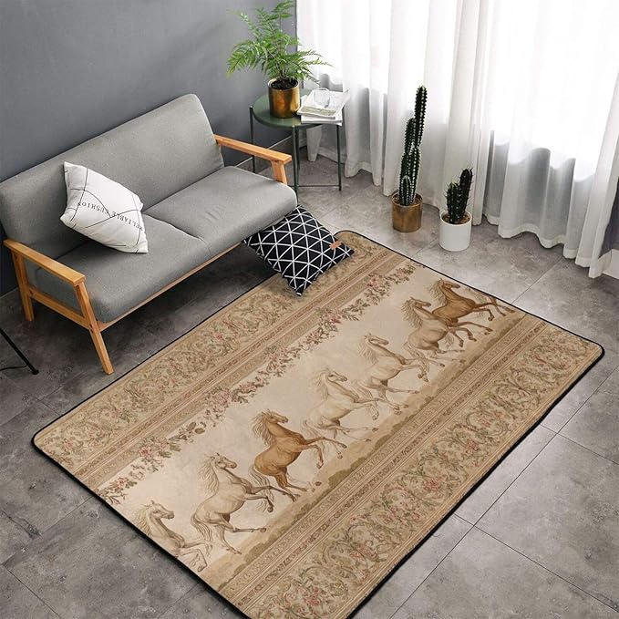 Horse Western Boho Ethnic Style Area Rug Washable Outdoor Rugs Anti-Slip Soft Carpet Entryway Indoor Door Mat for Bedroom,Living Room,Porch,Terrace and Entrance Decor 3'x 2'