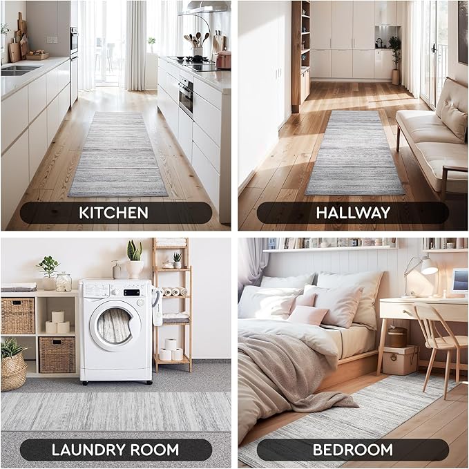 2x10 Runner Rug Machine Washable Non Slip Area Rug Distressed Neutral Moroccan Boho Rug Ultra Soft Floor Runners for Hallways for Entryway Laundry Room Kitchen, Grey