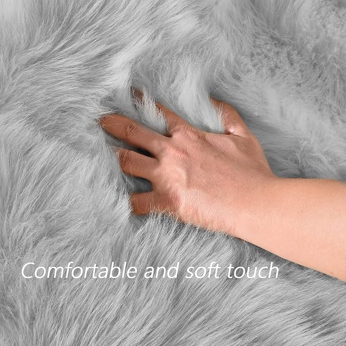 Latepis Gray Rugs for Living Room 5x6.7 Fluffy Shag Rug Washable Faux Fur Fuzzy Shaggy Rug for Bedroom Dorm Throw Rugs Home Decor Rectangle