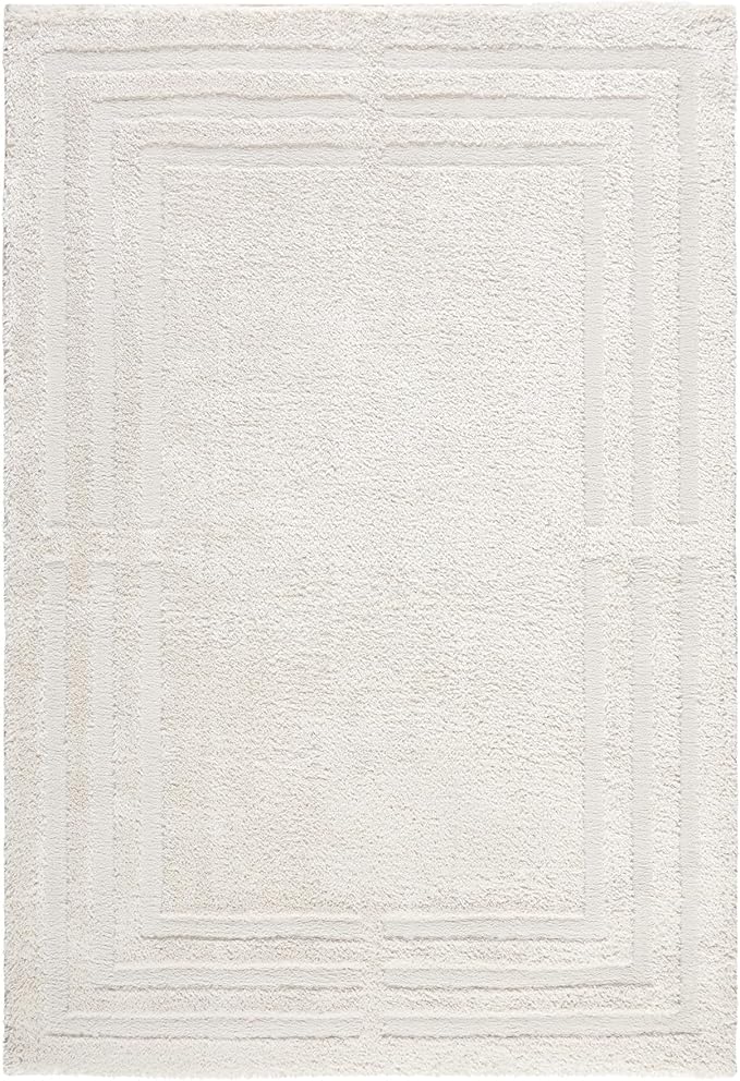 Town & Country Everyday Cloud Shag Plush Border Area Rug with High-Low Pile, Beige, 6'6"x9'6"