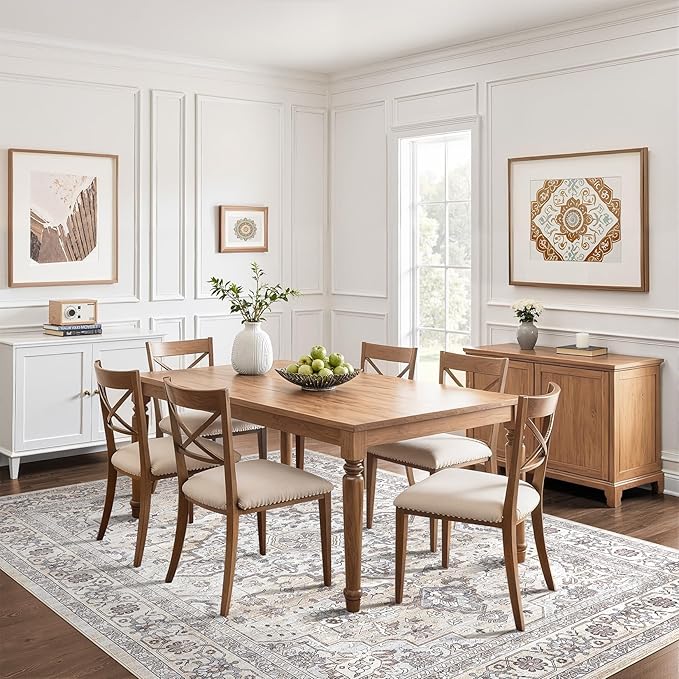 6x8 Area Rug Living Room: Washable Boho Large Neutral Vintage Soft Rugs Stain Resistant Farmhouse Non Slip Indoor Floor Carpet for Bedroom Nursery Kids Playroom Office Dining Room Home- Ivory Gray