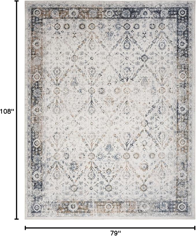 Nourison Home Astra Machine Washable Ivory Blue 6'7" x 9' Area Rug - Easy Clean, Non Shedding, Bed Room, Living Room, Dining Room, Kitchen (7' x 9')