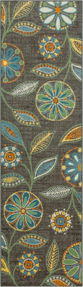 Maples Rugs Reggie Floral Runner Rug - Made in USA - Washable, Non Slip Indoor Carpet for Kitchen, Hallway, and Laundry Room, 2' x 7', Dark Grey
