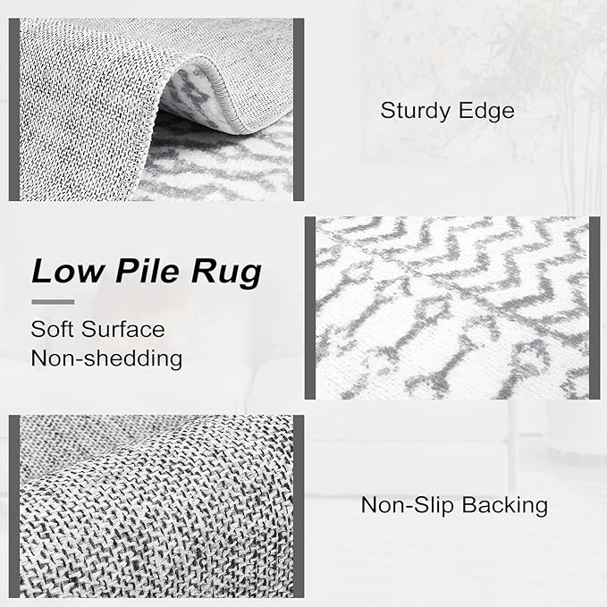 Moroccan Washable Rugs, 2x3 Grey Rug Non-Slip Small Distressed Entryway Rugs, Soft Low-Pile Bedroom Rug Indoor Doormat Carpet for Entryway Kitchen Bathroom