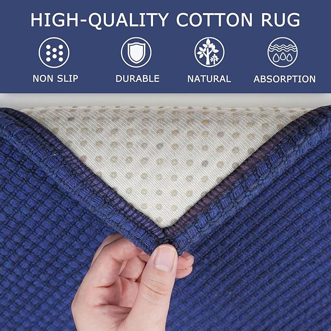 KOZYFLY Runners for Hallways 2x8 ft Washable Kitchen Runner Non Slip Rubber Backed Hall Runners Cotton Entryway Runner Rugs Floor Carpet for Indoor Backdoor Bedroom Kitchen, Royal Blue/Navy