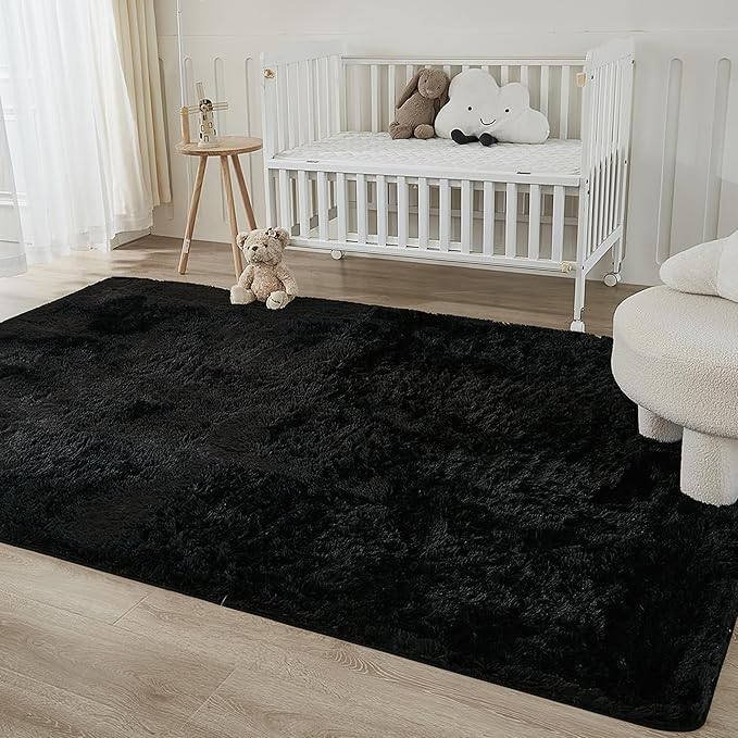 Andency Black Soft Area Rugs for Living Room Bedroom, 3x5 Non-Slip Fluffy Shag Carpet, Indoor Floor Fuzzy Shaggy Living Room Plush Rug for Kids Dorm Nursery Home Decor Aesthetic