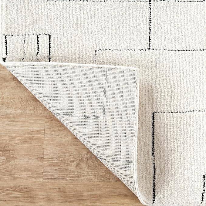 Abani Cream Area Rug – 8' x 10' – Oliver Collection – Geometric Linework Pattern – Non-Shedding, Easy to Clean – Durable for Living Room, Bedroom, or Office, Pet & Child Friendly