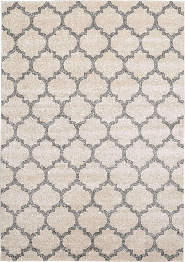 Rugs.com Lattice Collection Rug – 7x10 Beige and Gray Medium-Pile Rug Perfect for Bedrooms, Dining Rooms, Living Rooms