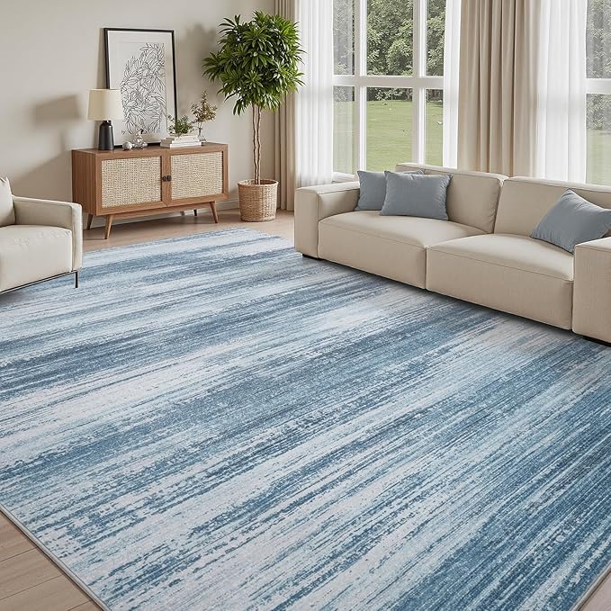 PADOOR Modern Abstract Area Rug - 8x10 Washable Rugs Non-Slip, Large Rug Ultra Soft Low Pile Rugs for Living Room Bedroom Dining Room Nursery Room Playroom Blue