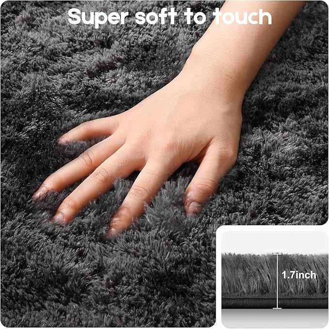 Area Rugs 9x12 Living Room, Fluffy Large Rugs for Bedroom, Soft Shag Fuzzy Non-Slip Carpet for Kids Boys and Girls Nursery Room Dorm Indoor Home Decor (Tie-Dyed Black Grey, 9ft x 12ft)