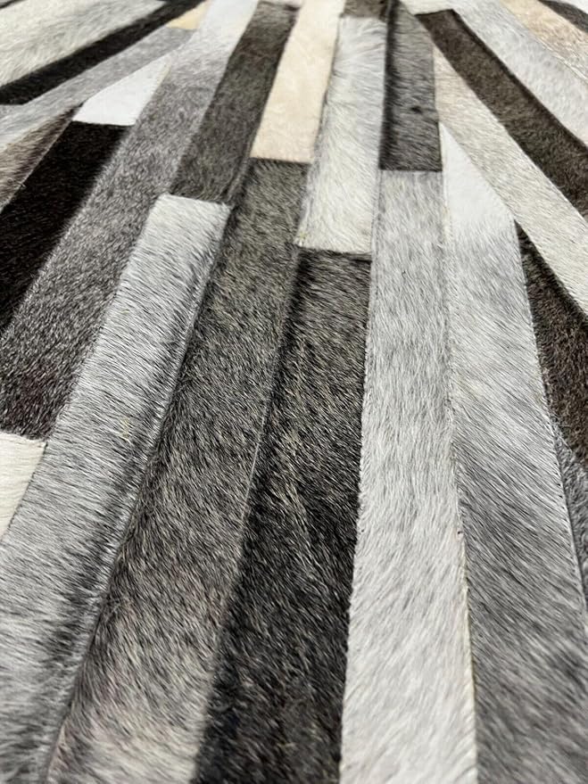 Faux Cowhide Round Area Rug | Non-Slip Leather Floor Carpet for Living Room, Bedroom, and Home Décor | Modern Stylish Accent Rug(Grey_9x9)