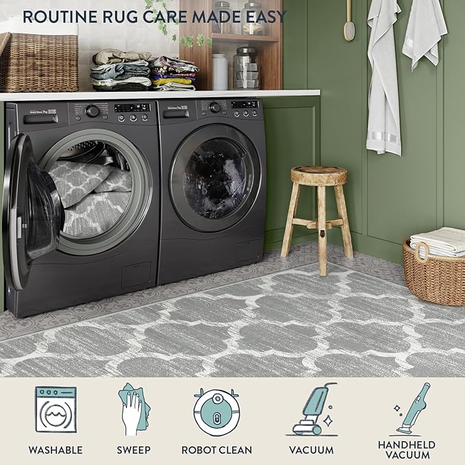 Lahome Moroccan Bedroom Rug - 3’x5’ Area Throw Washable Rugs Small Non-Slip Accent Distressed Floor Carpet for Door Mat Entryway Living Room Kitchen Laundry Dorm Decor (3’ X 5’, Gray)