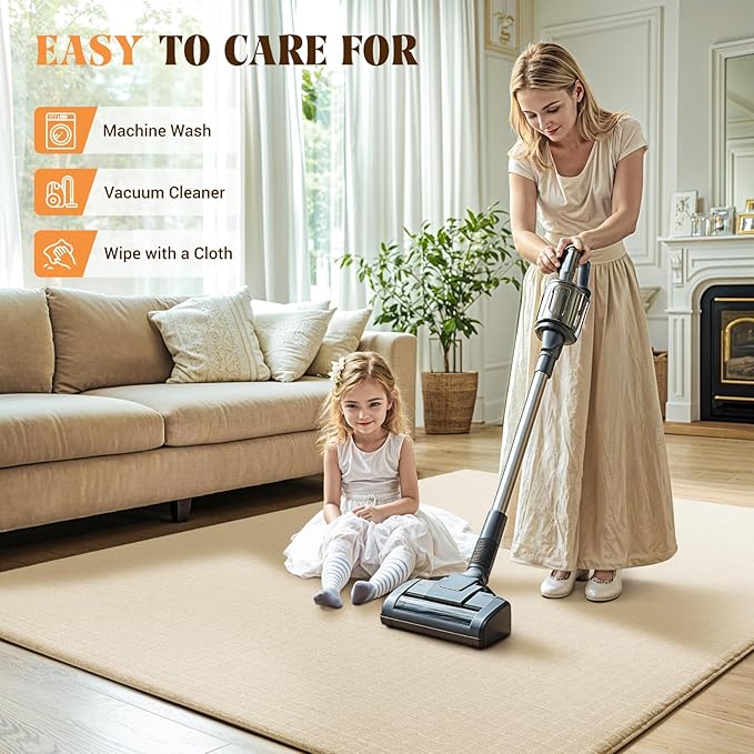 Shilucheng Wool Rug 9x12 Non-Slip, Blend 80% Wool and 20% Cotton Rugs for Living Room, Bedroom, Dinning Room, Soft Durable Cotton Backing Modern Area Rug (Beige/White)