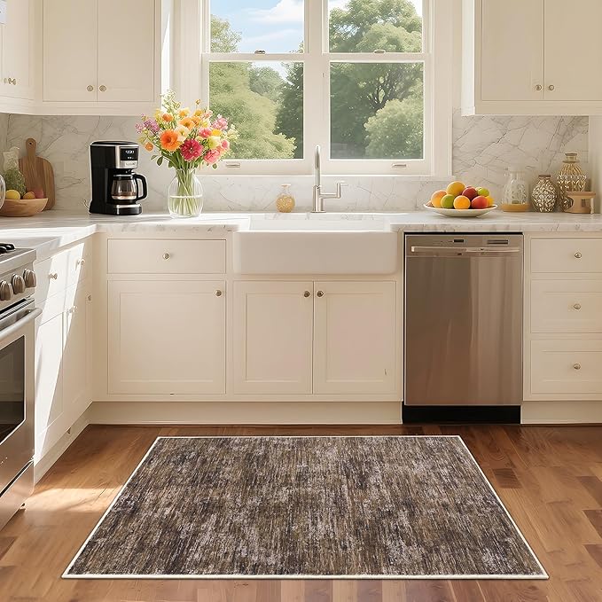 RUGSREAL Small Area Rug 2x3 Entryway Mat with Rubber Backing Stain Resistant Throw Carpet Modern Solid Color Bath Mat Contempowary Washable Rug for Living Room Bedroom Dining Room Kitchen, Brown 2x3